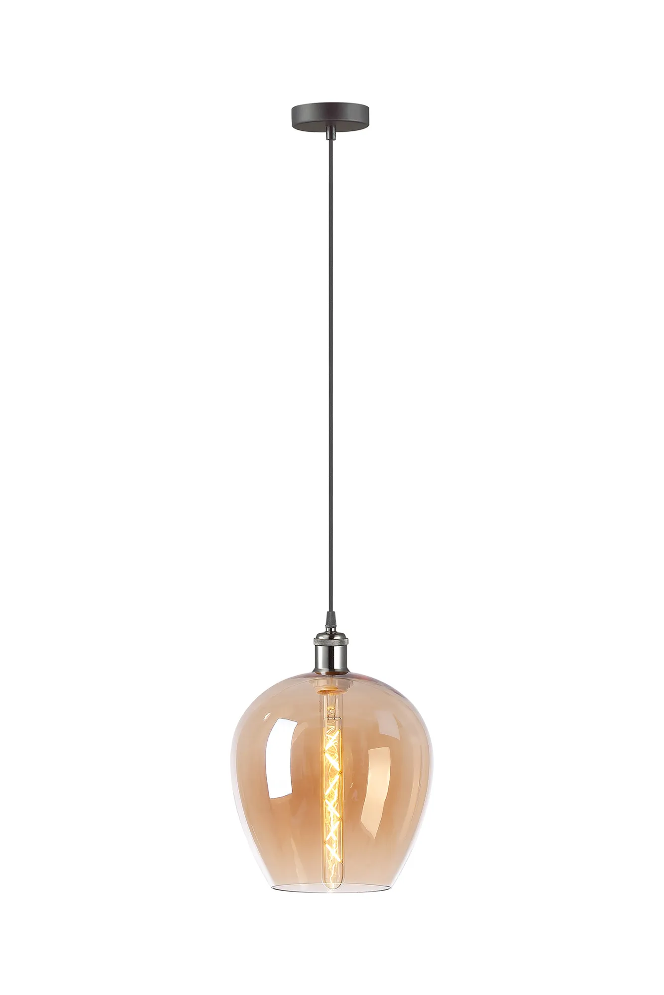 Cawdor Single Pendant, 1 Light E27, Gun Metal/Black/Amber Wine Glass DK1101  Deco Cawdor
